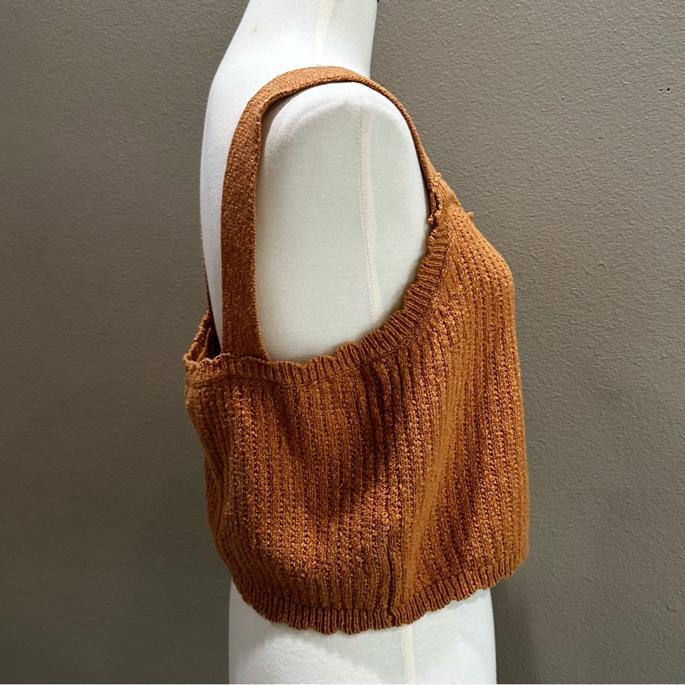 Weekend Nordstrom Brown Knit Cropped Tank Top Women’s Blouse NWT Crochet Sweater - Picture 8 of 9